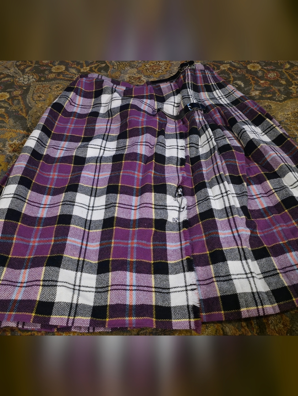 4/$67 Deal! Vintage Purple, White and Black Plaid A-Line Skirt